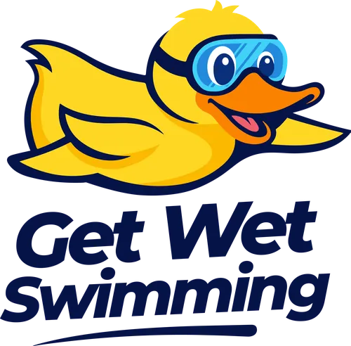 Get Wet Swimming logo of a duck swimming
